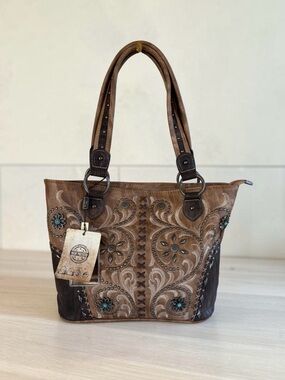 Montana west Embroidered Floral Brown Western Tote Bag